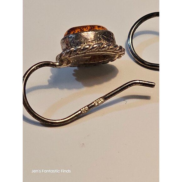 Vintage Sterling Silver & Amber Dangle Earrings - Picture 3 of 7